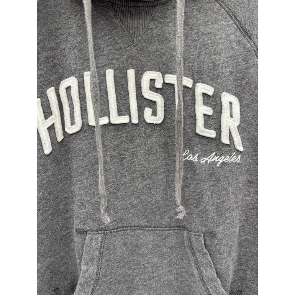 Hollister Gray Pullover Hoodie Pink Stripe Sleeve Logo Sweatshirt Medium - Picture 6 of 9